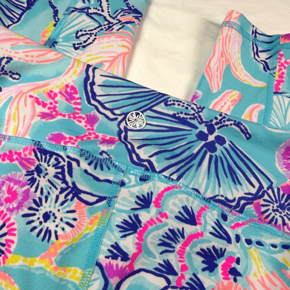 Lilly Pulitzer Leggings Womens S Blue Pink Luxletic Floral Athletic 24" Inseam